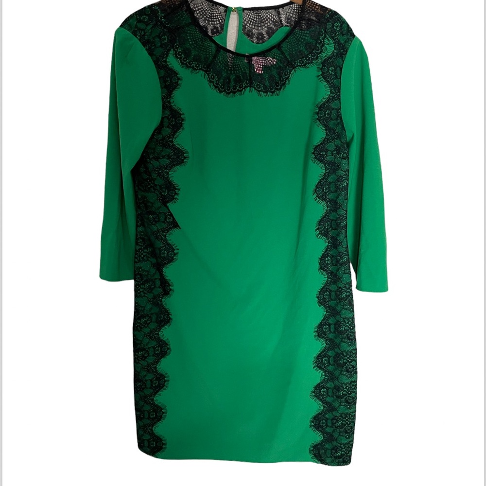 Ted Baker Green Black Eyelash Lace Shift Dress 3/M